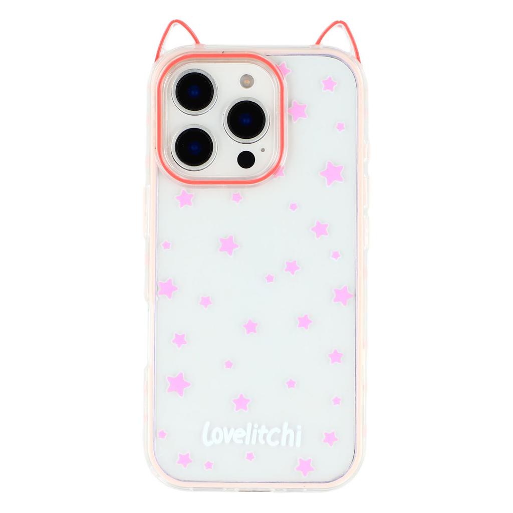 For iPhone 16 Pro Max Case Star Pattern Cat Ear Design TPU+Acrylic Clear Phone Back Cover
