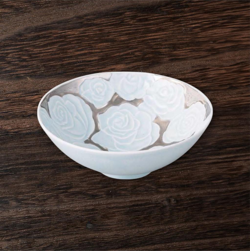Takumifu Arita Ware 18cm Side Plate, Kyoto Celadon Silver-Glazed Rose Bowl, Made in Japan