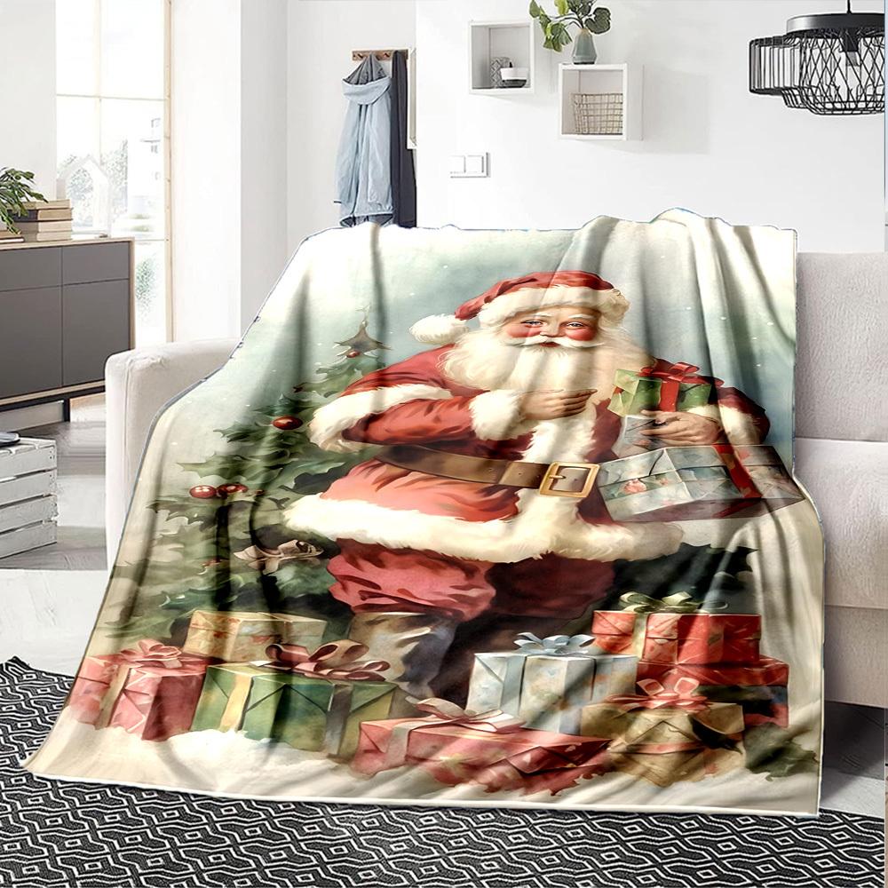 1pc Christmas Santa Claus Blanket Lightweight Flannel Throw for Sofa Bed Travel Camping Livingroom Office Couch Chair