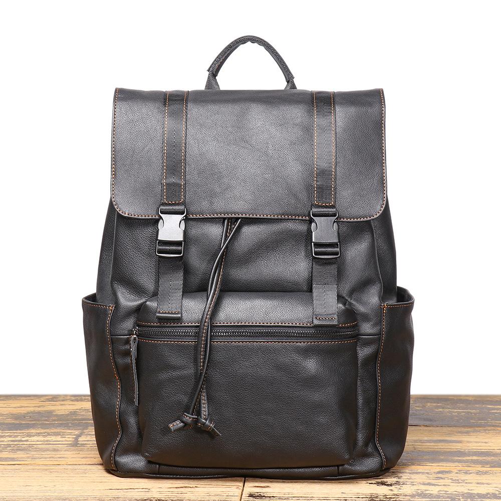 Men S Leather Backpack First Layer Cowhide Large Capacity Computer Backpack Leisure Travel Backpack School Bag чёрный