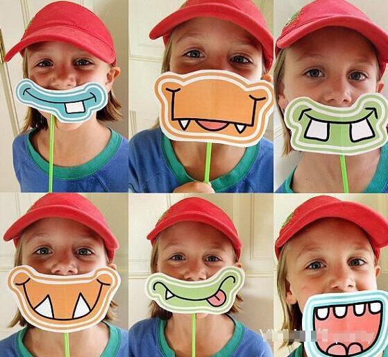 6 piezas/juego Accesorios para Fotomatón Máscara de Monstruos Pequeños Tarjeta de Papel para Decoración de Eventos de Fiesta de Cumpleaños Infantil