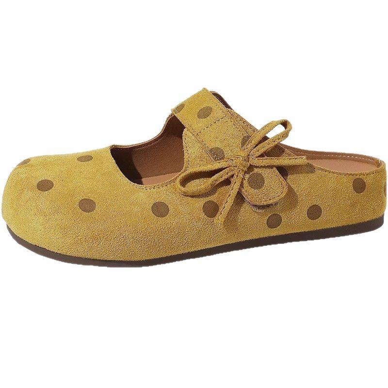 Retro Polka Dot Niche Design Versatile Velcro Bag Head Drag Spring New Wear a Pedal Fairy Style Slippers