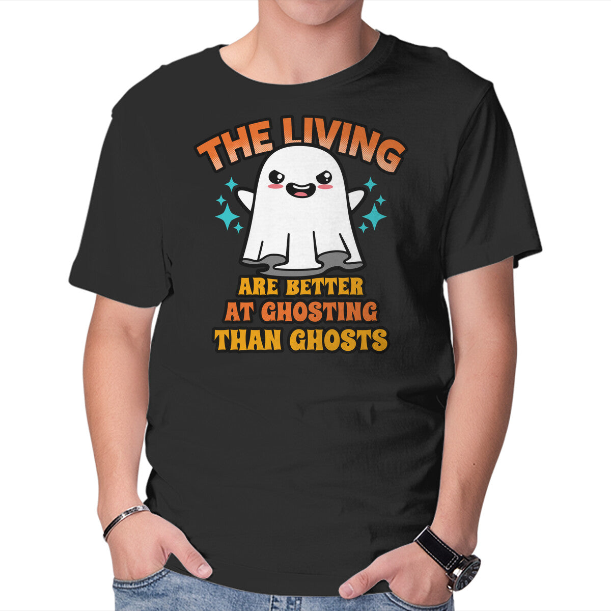 Unisex Crew Neck T-Shirt The Living Are Better At Ghosting Graphic Short Sleeve Casual Tee XL
