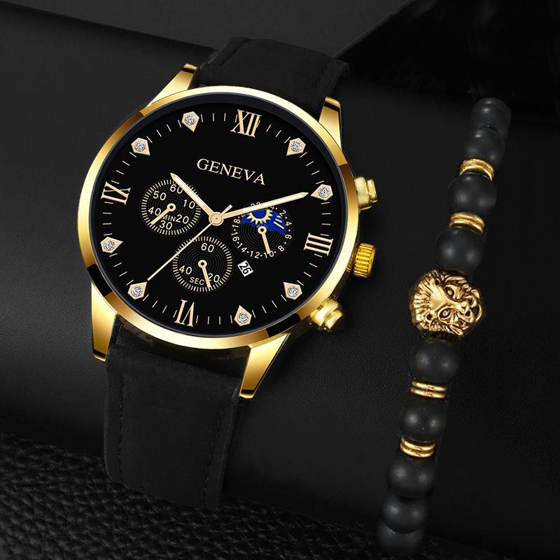 DEYROS Fashion Mens Sports Wristwatches Luxury Leather Quartz Calendar Watches For Men Business Casual Watches Reloj Hombre