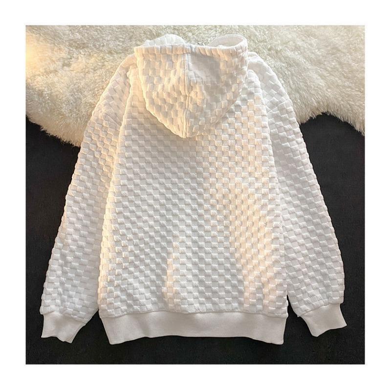 Autumn Women's Plus Size Hooded Sweatshirt Loose Waffle Long Sleeve Cardigan Jacket