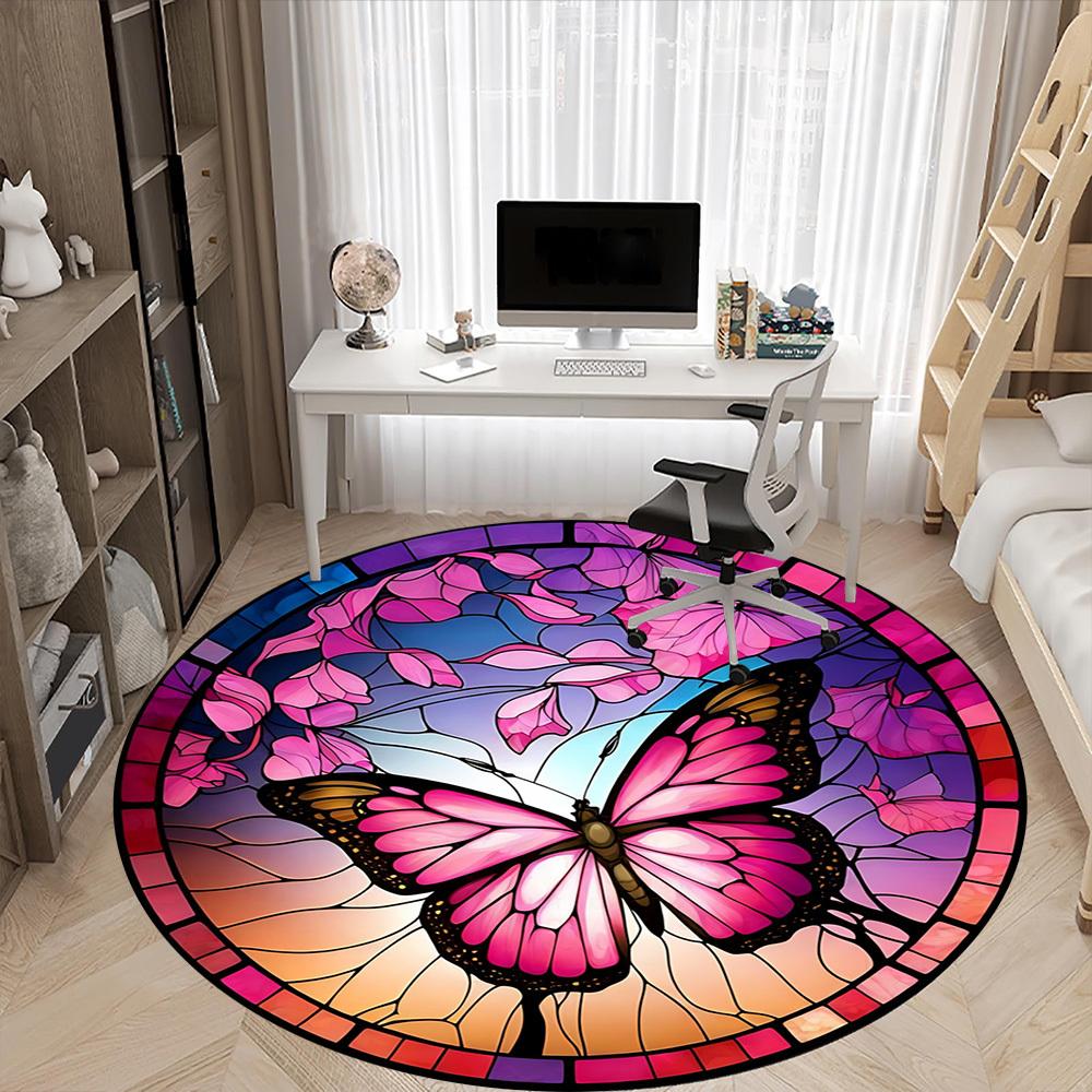 1pc Butterfly Stained Glass Chair Carpet for Office Non-Slip, Machine Washable Rug for Office, Room - Holiday Decor, Machine Made yy251016151