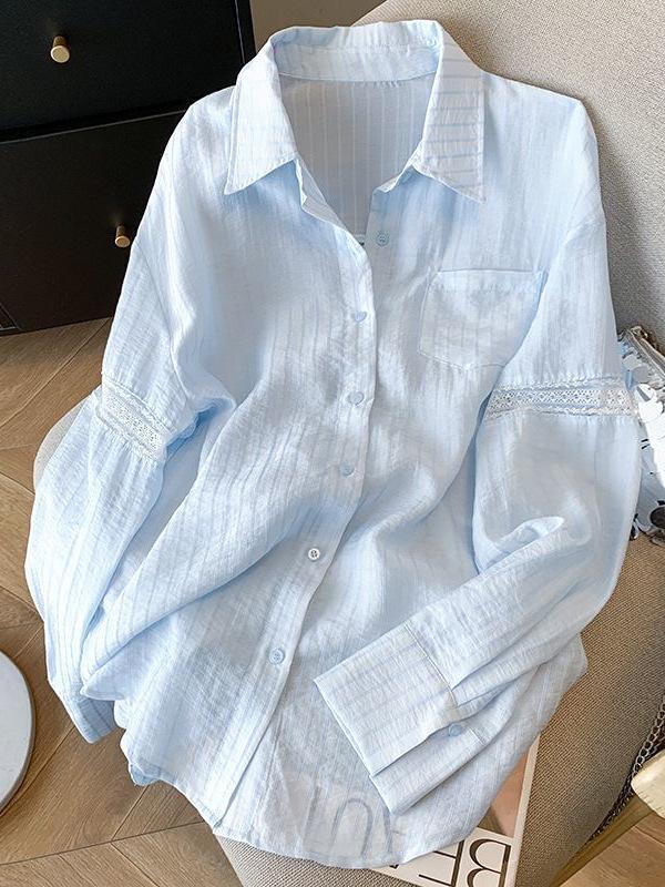 Women's Hollow Lace Loose White Sun Protection Shirt - Thin, Trendy Spring/Summer Top 2026