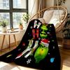 Ho Ho Ho Merry Grinch Christmas Theme Cartoon Flannel Blanket Soft Warm Throw Blanket For Office Sofa Lightweight Home Decor Memorial Gift