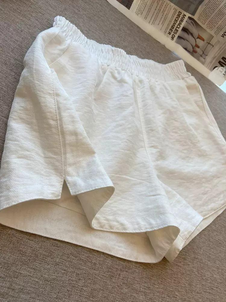 American Retro High Waist White Casual Wide-Leg Women's Shorts