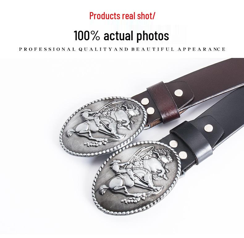 Men's Western Cowboy Two-Layer Cowhide Belt - Stylish and Casual American Waistband