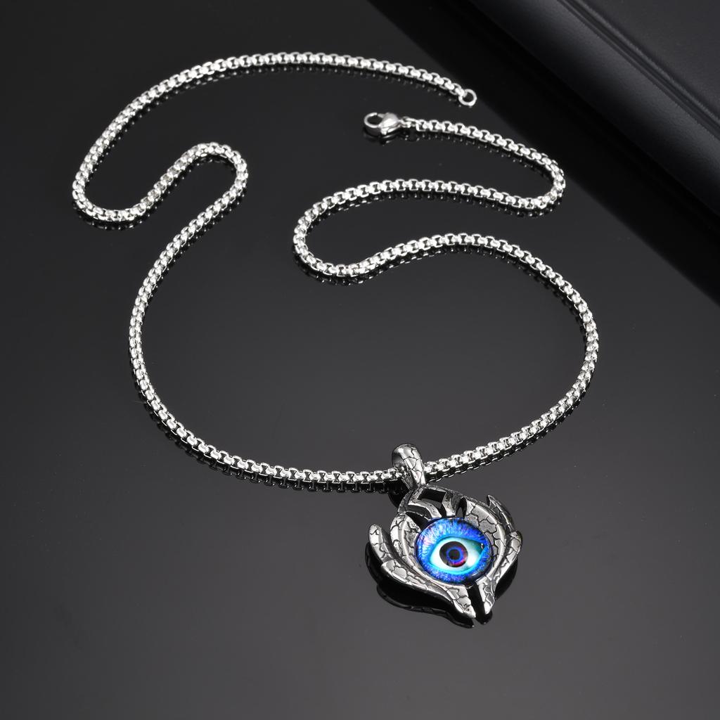 Vnox Big Evil Eye Pendant Necklace, Chunky Stainless Steel Badge with Turkish Eye Pendant, Punk Men Accessory