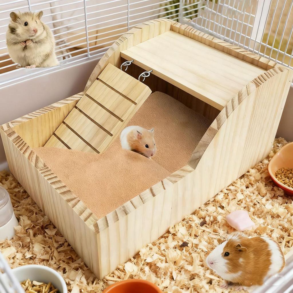 Hamster-Badebox Holz mit Leiter Hamster-Badewanne Kiste zur Beschäftigung Haustierpflege Komfort Zuhause Käfig Lebensstil Wellness Hygiene