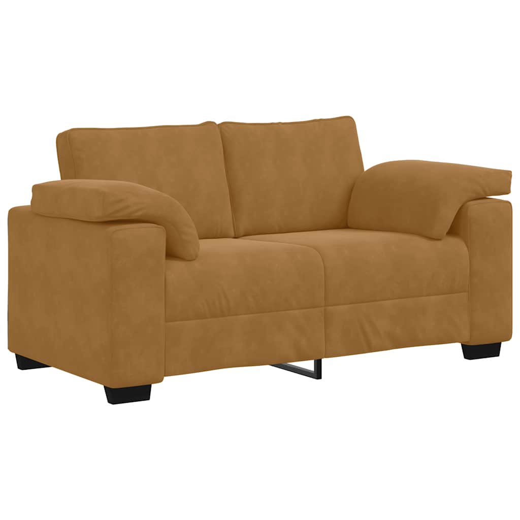 3 Piece Sofa Set with Cushions Brown Velvet