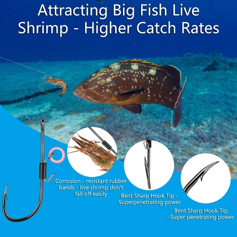 10Pcs Baitholder Fishing Hook Live Shrimp Live Catfishes Fishing Shrimp Holder Hook Carbon Steel Long Shank Barbed Hook