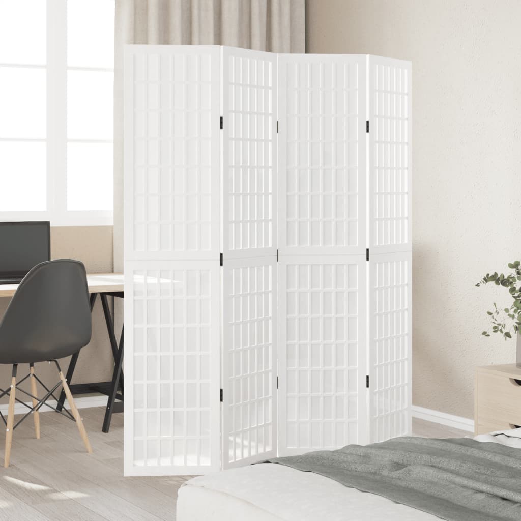 Vidaxl Room Divider, 4-Panel, White, Solid Paulownia Wood