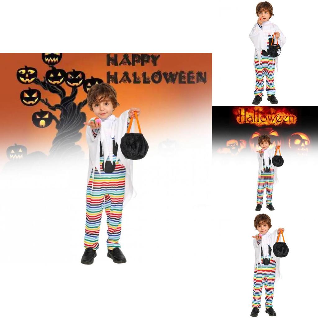 Halloween Child Costume For Kids With Polyester Fabric And Playful Striped Ghost Design For Party Performance