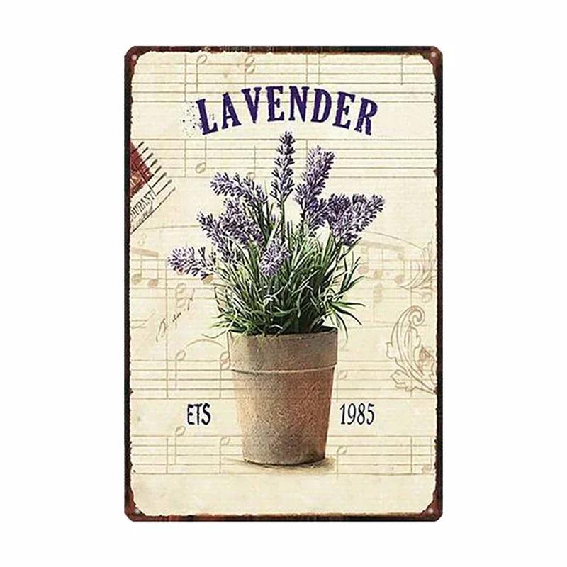 Lavender Metal Plate Flower Farmhouse Tin Signs Plaque Vintage Wall Art Poster Home Garden Decor 20x30cm