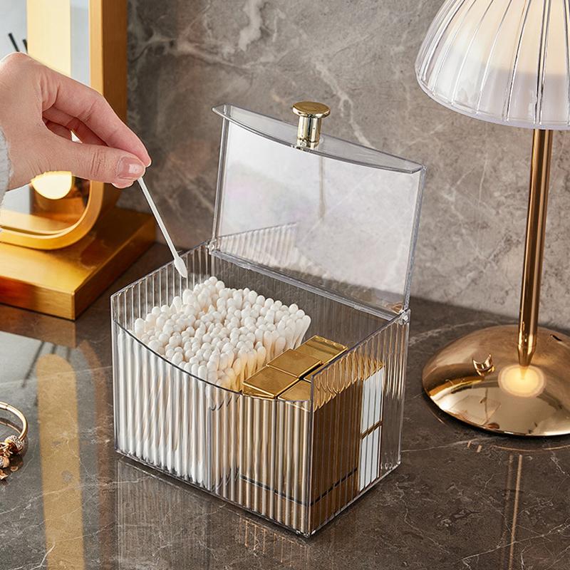 Cotton Swab Storage Box Desktop Dust-Proof Transparent Jewelry Box Makeup Removal Cotton Storage Organizer Lipstick Container