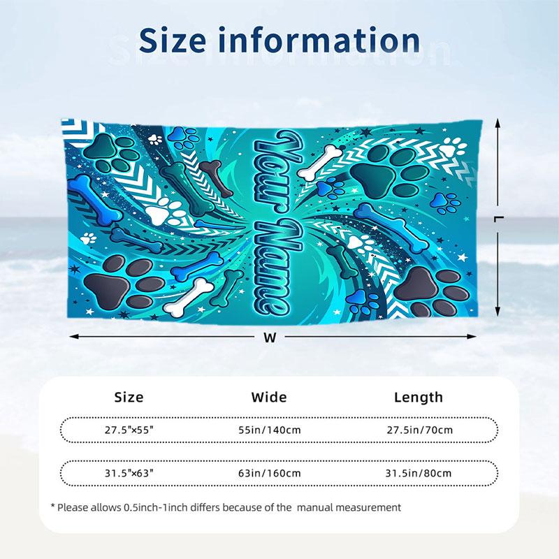 Dog Theme Beach Towel Personalized Custom Name & Text Soft Quick Dry Beach Towel for Swimming Travel