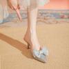 Spring and Summer New Bow Rhinestone Pointed Half Slippers Femininity Wear Sandals Stiletto High Heels
