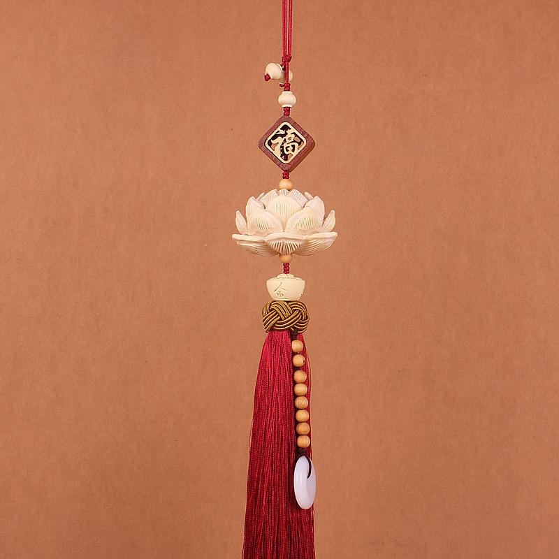 Handmade Boxwood Lotus Buddha Fu Figurines Pendants Car Ornaments Chinese Knot Style Window Decoration Home Decor Feng Shui Gift