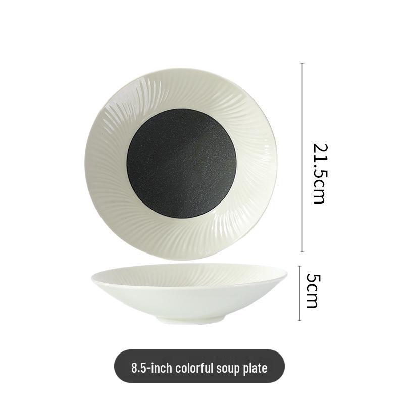 High-End Multi-Color Ceramic Dinnerware Set: Western Plates, Soup Bowls, Salad Bowls, and Wide-Edged Flat Plates for Commercial Use.