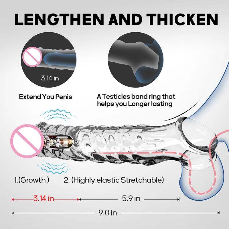 Penis Sleeve Vibrating Cock Ring, Male Vibrator Reusable 3" Penis Extender Enlarger with Penis Ring Vibrator, Realistic Cock