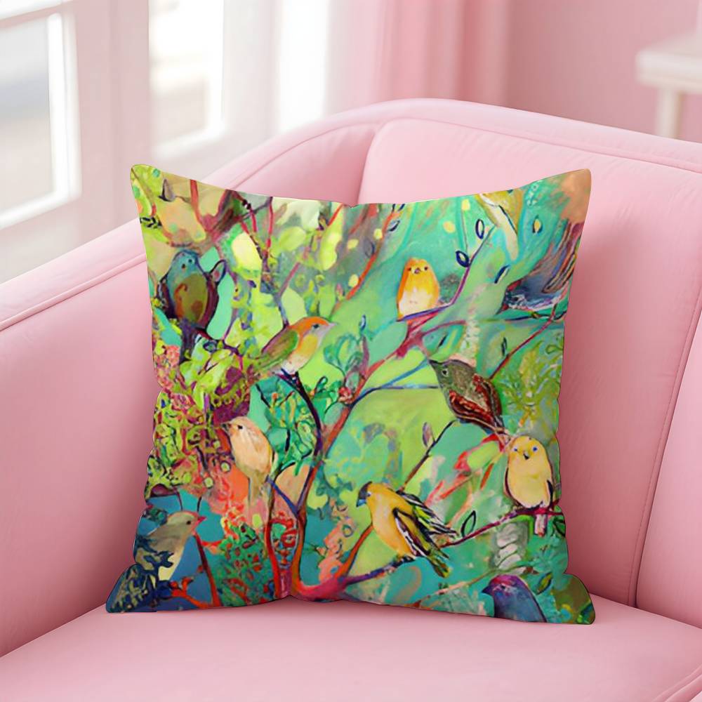 Abstract Paint Colorful Pillow Case Anti-dustmite Pillow Invisible Zipper Silky Short Plush Sofa Cushion Cover