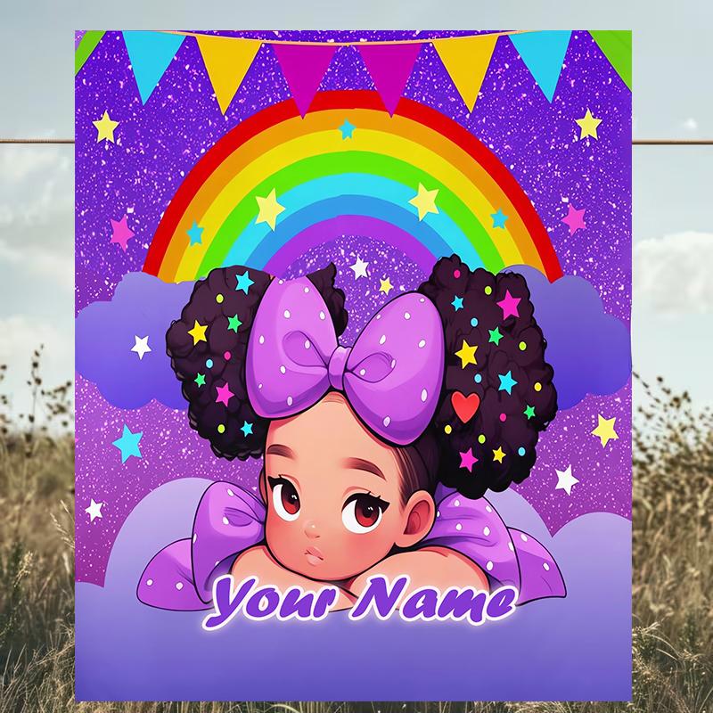 1PC Custom Name Rainbow Dreams Profile outdooor Flannel blankets Patterns Throw Blanket All-Season Soft Gift for Couch, Bed, Camping gifts