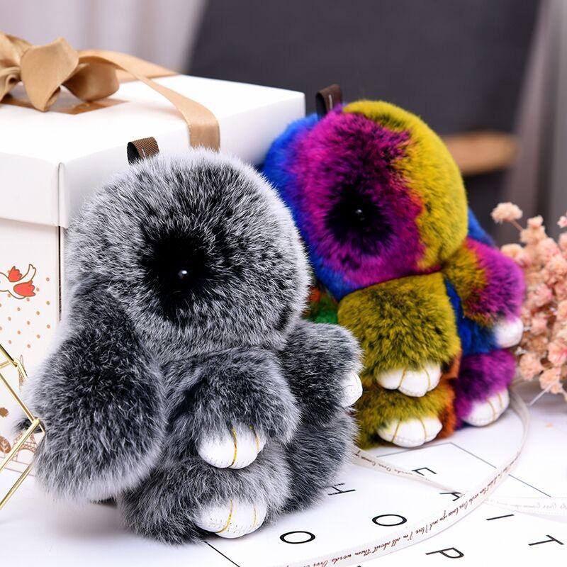 13CM Mini Frost Rabbit Women Cute Plush Fur Pompom Bunny Key Chains On Bags Car Trinket Wedding Party Toys Gift Bag Charm