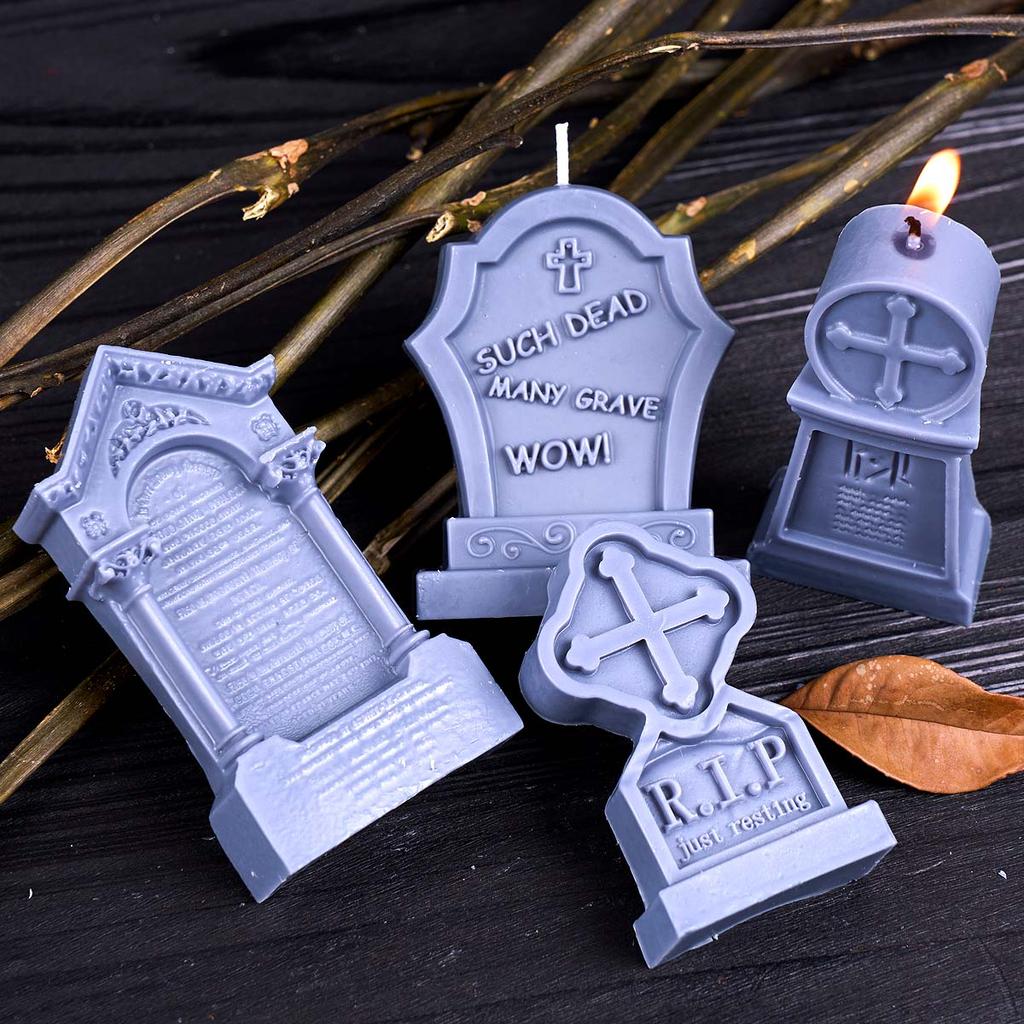 3D Multi Style Relief Cross Tombstone Candle Mold DIY Halloween Skull Soap Silicone Molds Plaster Resin Craft Making Home Decor