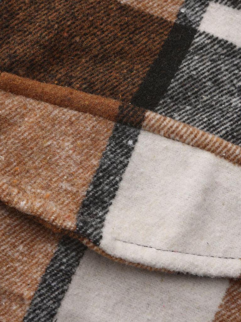 Men's Retro Plaid Brushed Long Sleeve Shirt Jacket with Elegant Lapel