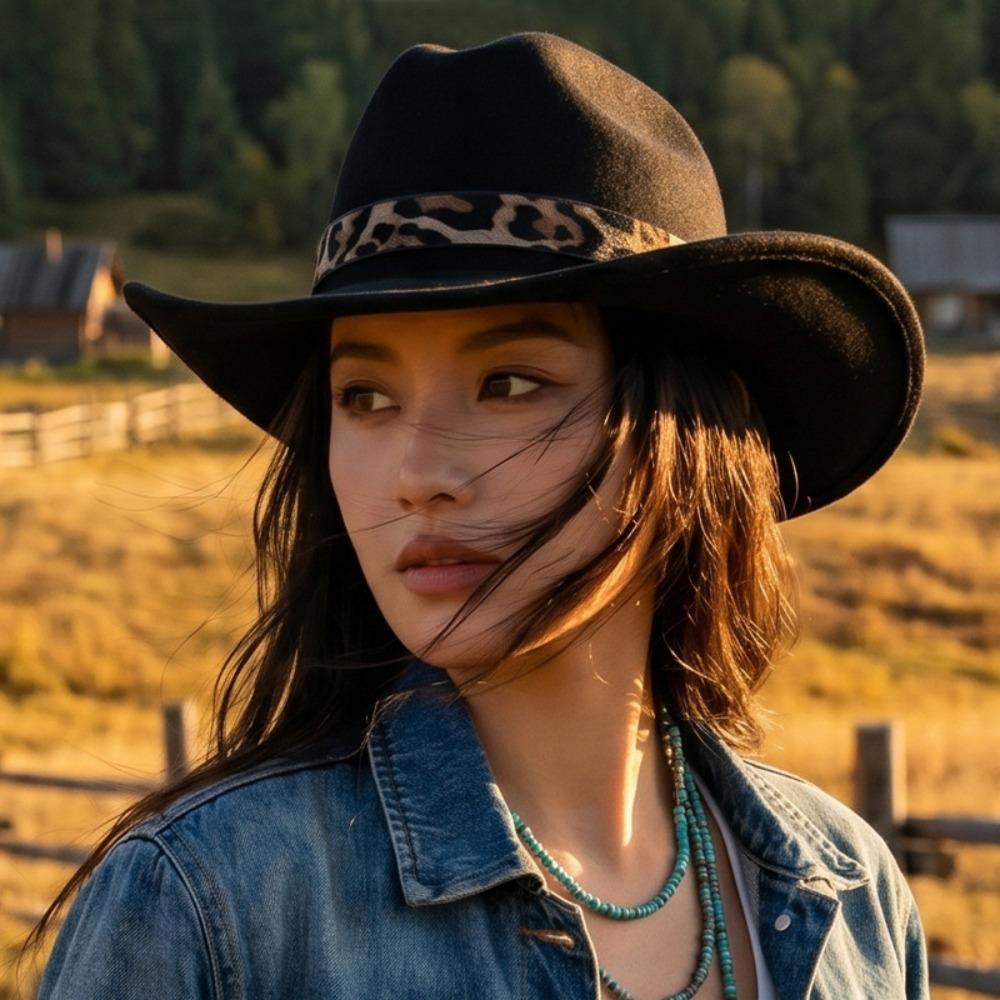 Leopard Hat Band Fedora Hat Felt Dress Hat New Western Cowboy Hat  Men Women