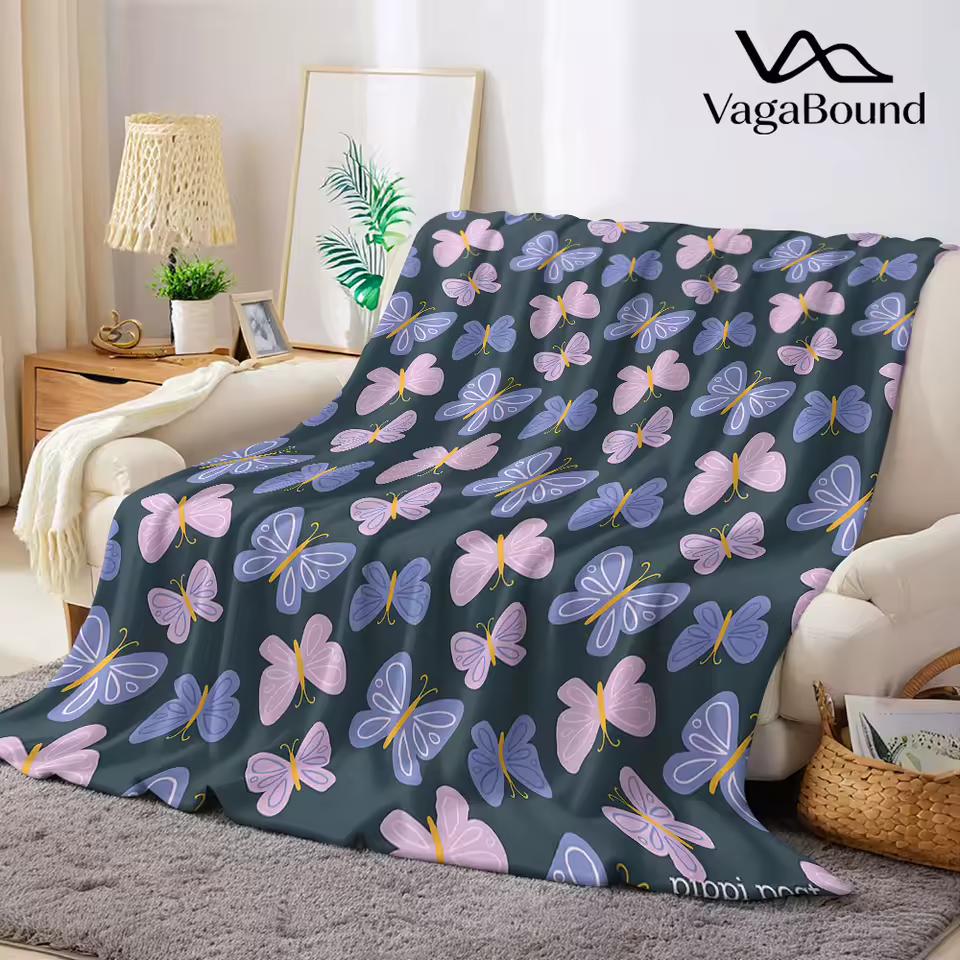 Purple Butterfly Ditsy Flannel Blanket Warm Soft Halloween Christmas Decorative Couch Warm Cozy All-Season Gift