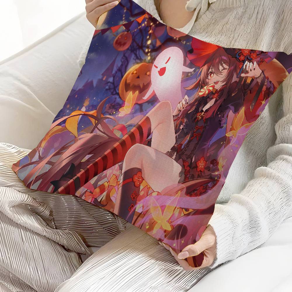 Anime Cute Hu Tao Pillow Anime Pillow Sofa Bed Head Pillow Cover Cushion Cover 45X45 Cm Fashion