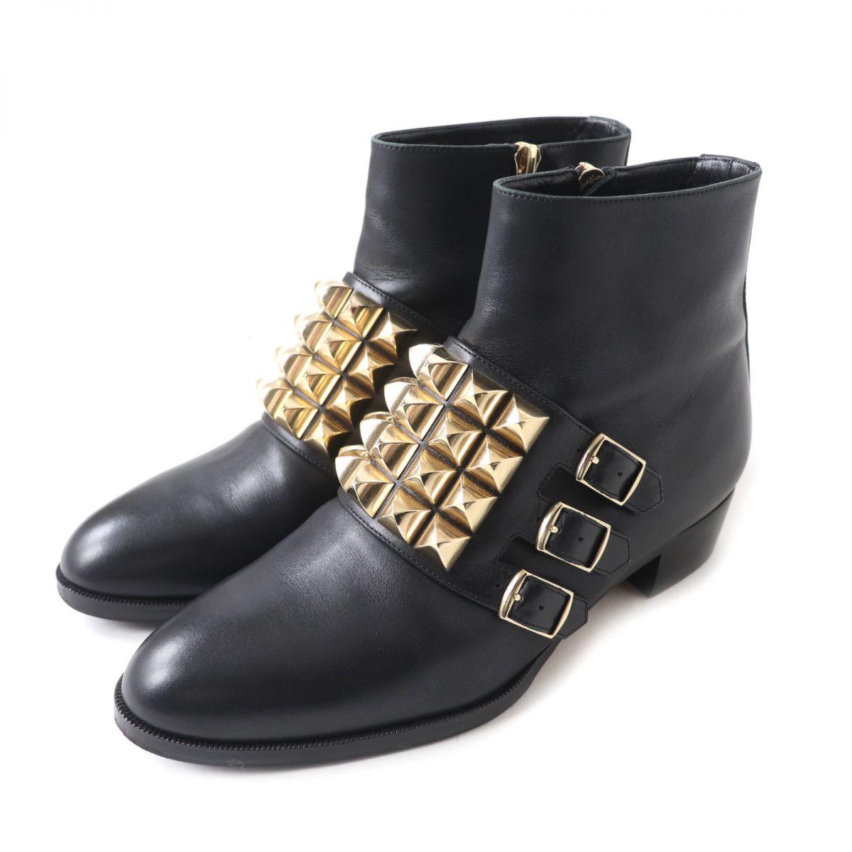 

Great HERMES boots Black x Gold Metal leather Women 35.5 Used