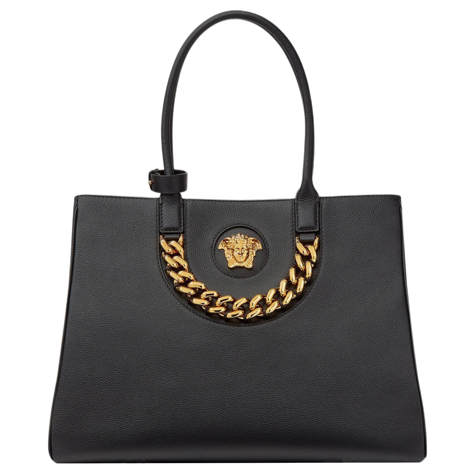 

Versace La Medusa Classic Solid Color Large Chain Commuter Fashion Tote Bag Women Tote Bags Black 1004462-DVIT2T-1B00V Basic Set (Bag+Dust Bag)