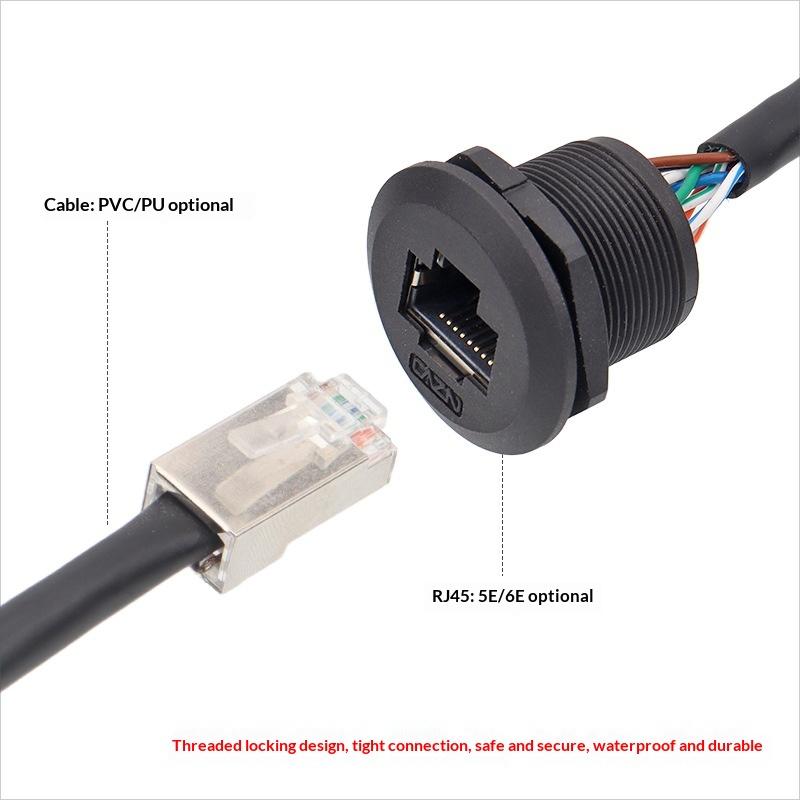 Lr20 M20 Waterproof Rj45 Network Cable Connector 8P8C Cat6 Signal Adapter 0.3M To 1M Extension Network Wire With Cap