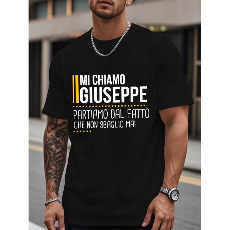 Men'S Short-Sleeved T-Shirt with Funny Italian Name | Summer Top with Geometric Pattern, Casual Style, Lightly Elasticized Fabric, Regular Fit.
