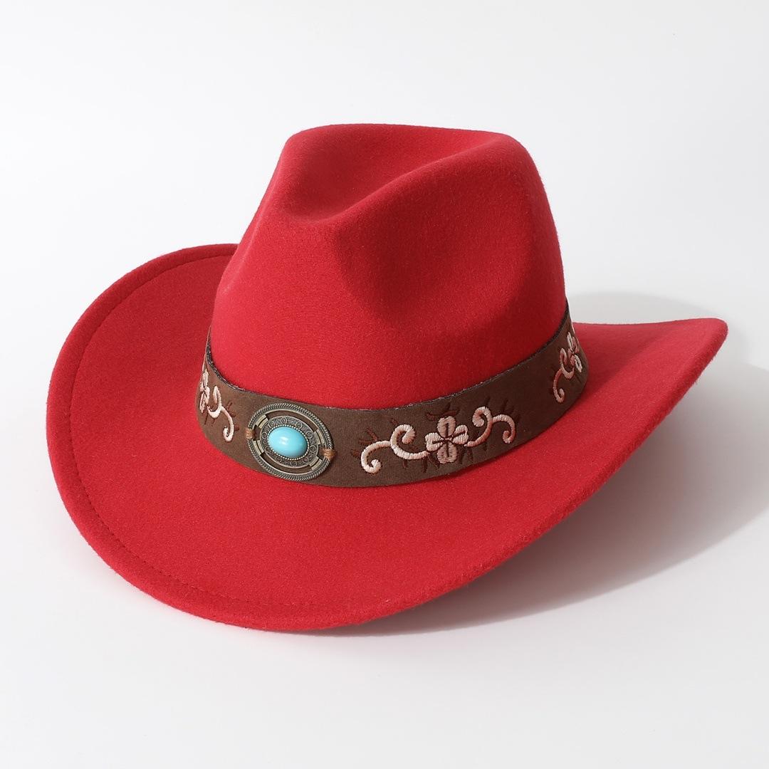 

Top hat, western cowboy hat, Tibetan jazz hat, felt hat, cowhide belt buckle riding hat, sun hat Average Size червоний