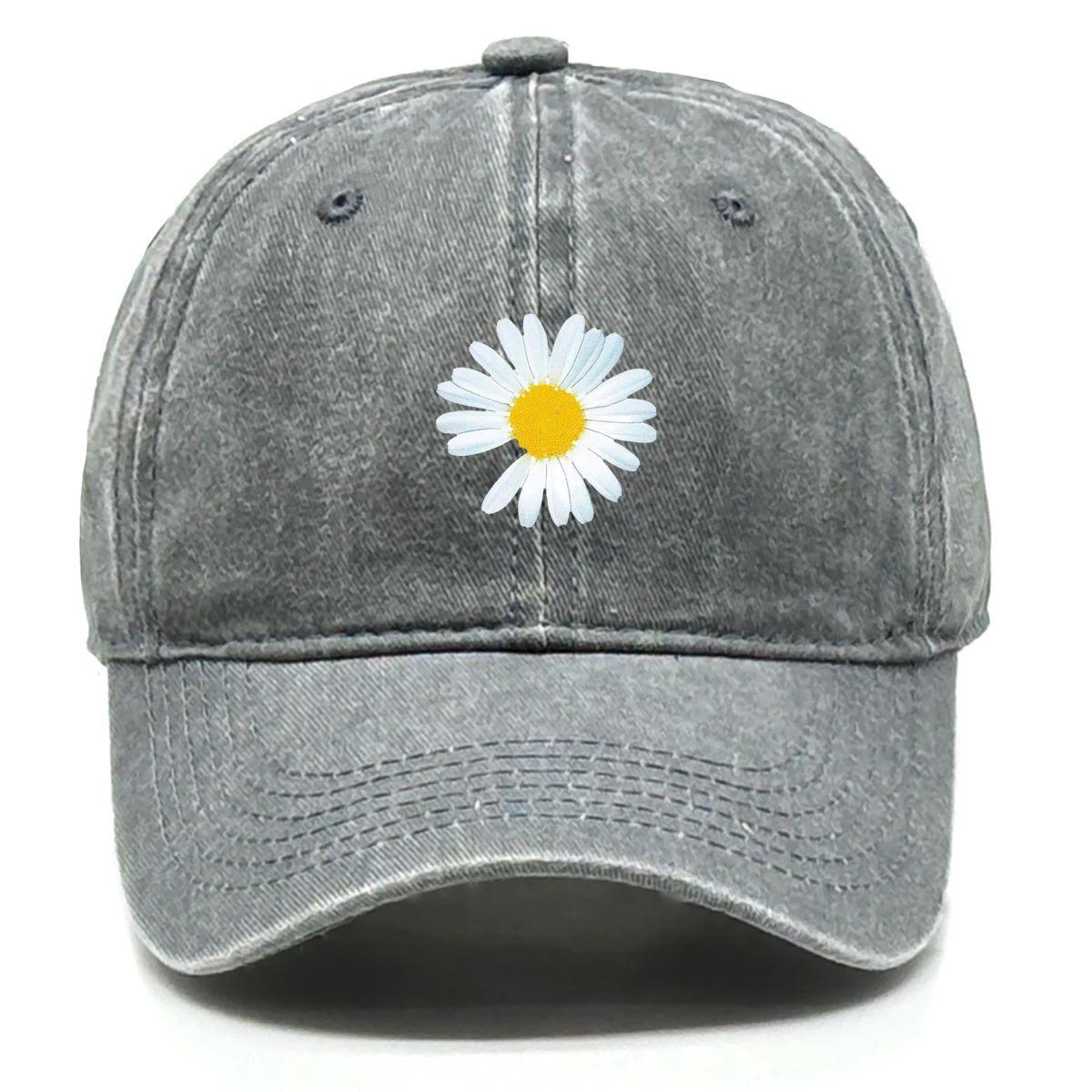 New Daisy Print Baseball Cap Adjustable Mesh Hat Retro Cotton Snapback Outdoor Golf Fishing Gift Street Style Cap Fashion Adjustable