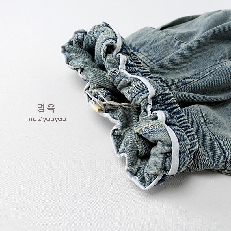 Kids Unisex Korean Style Casual Denim Cargo Pants Children Fashion Long Trousers