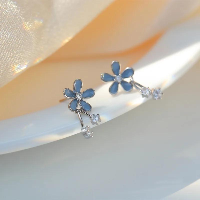 New Silver Color Inlaid Zircon Clover Tassel Earrings For Women Delicate Chain Pendant Earring Party Jewelry Accessories Gifts