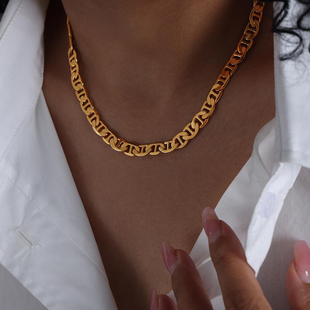 Hip Hop Rock Style Stainless Steel Chains Necklace For Women 18k Gold Plated Waterproof Non Tarnish Women's Chunky Necklaces