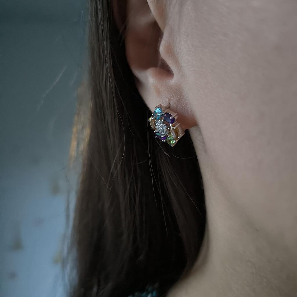 Серебряные серьги с натуральным аметистом 3.253ct, цитрином, хризолітом, топазом (2193180)