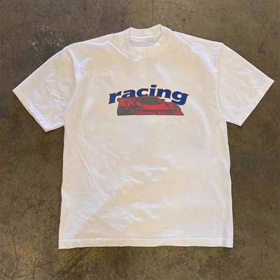 2025 Vintage Racing T-Shirt Men High Street Hip Hop Style 100% Cotton Cool Graphic Trendy Streetwear Autumn and Winter Innerwear
