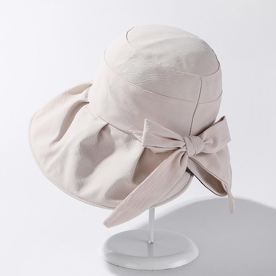 Women's Summer Panama Sun Hat with Bow UV Protection Big Brim Face Sunscreen Bucket Cap for Outdoor Activities