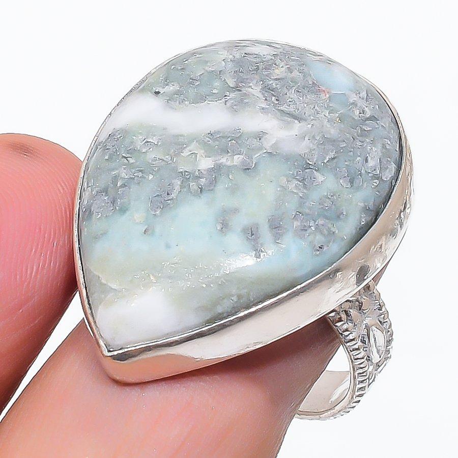 Natural Larimar Gemstone Handmade 925 Sterling Silver Jewelry Ring Size 10 e4R45