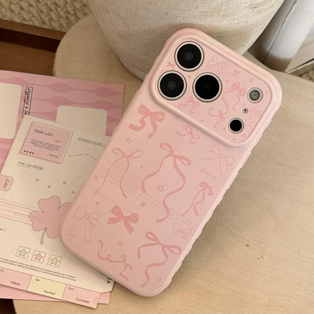 Pink bow phone case suitable for iPhone 16, iPhone 17, and iPhone 17 Pro Max