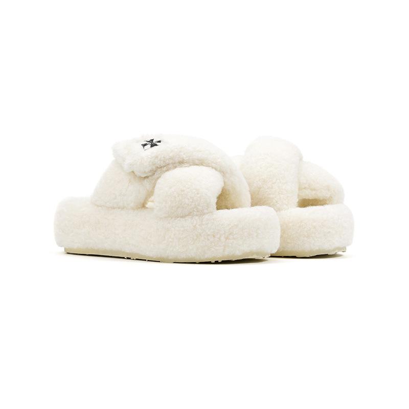 

Fleece and thickened cross-haired slippers for women s outer wear 2025 autumn and winter new thick-soled one-pedal casual cotton shoes women s shoes 40 белый